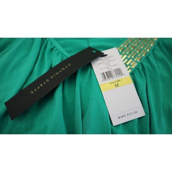 Cynthia Steffe Women Sz M Green Sleeveless Scoop Neck Faux Split Front Blouse$95 - Picture 5 of 6